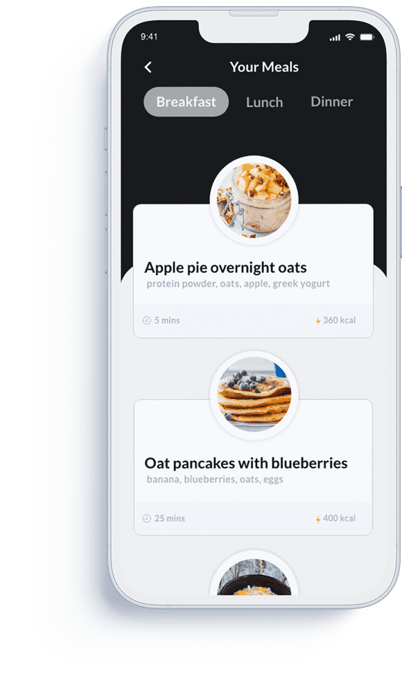 Online coaching app showcasing an overview of nutrition planning features.